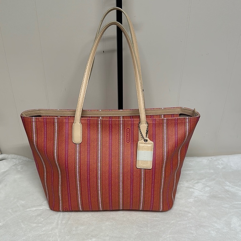 Coach Legacy Red and Cream Striped Tote